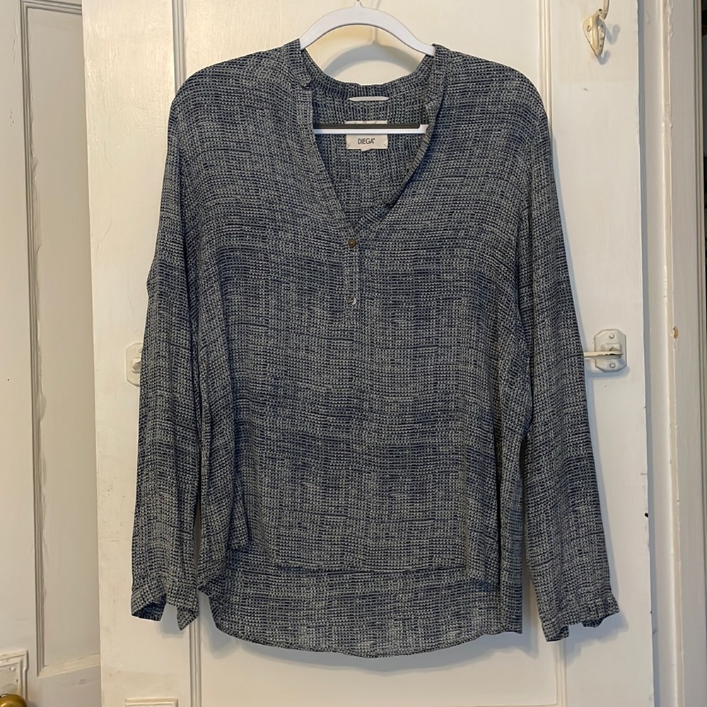 Blue and White Deiga Silk Blouse